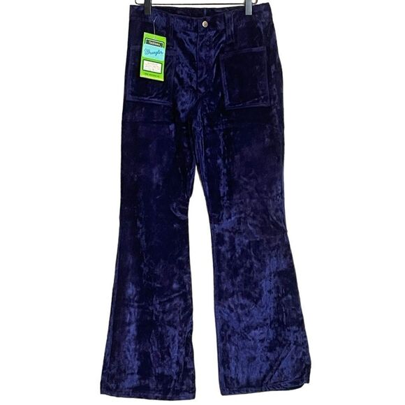 Wrangler NWT True Deadstock Vintage 1970s Retro Blue Velvet Bell Bottoms - Picture 1 of 14